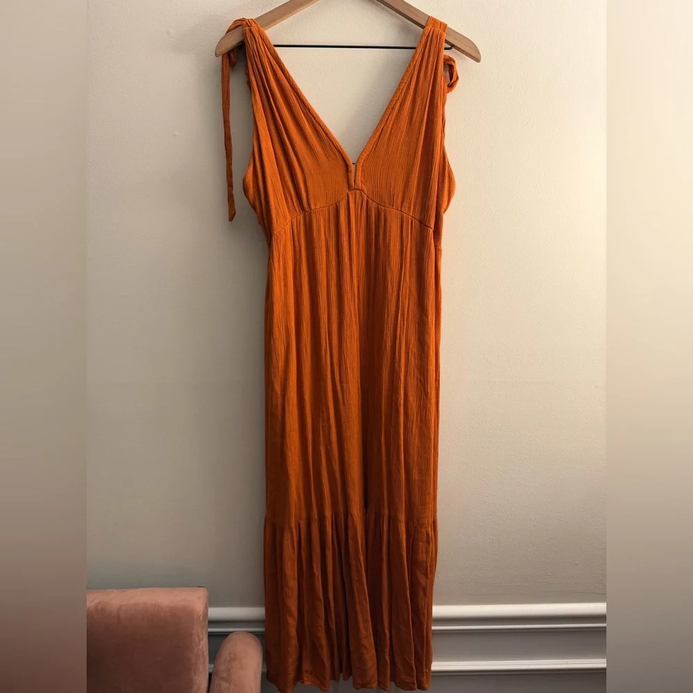 Abercrombie & Fitch Tie-Strap Babydoll midi maxi Dress Crinkled rusty goddess L